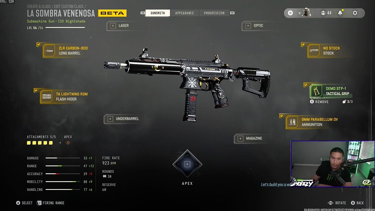 Shotzzy's ISO Nightshade loadout in the MW4 beta gunsmith