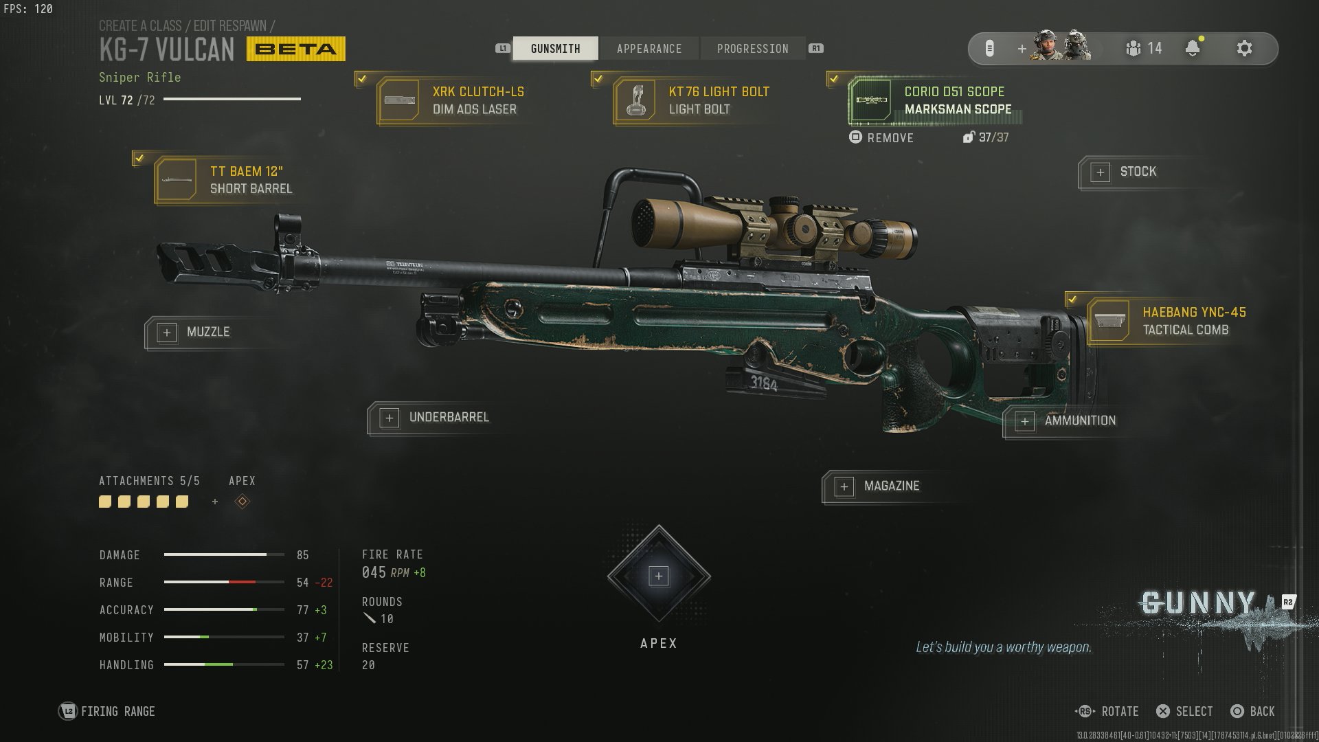 KG-7 Vulcan loadout in the MW4 beta gunsmith