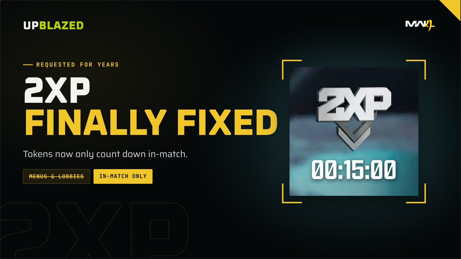 MW4 2XP tokens now count down only during a match, not in menus and lobbies