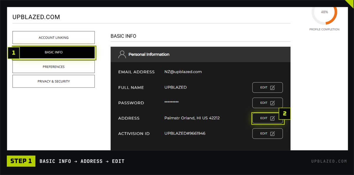 Modern Warfare 4 New Zealand trick step 1: open Basic Info on your Activision account